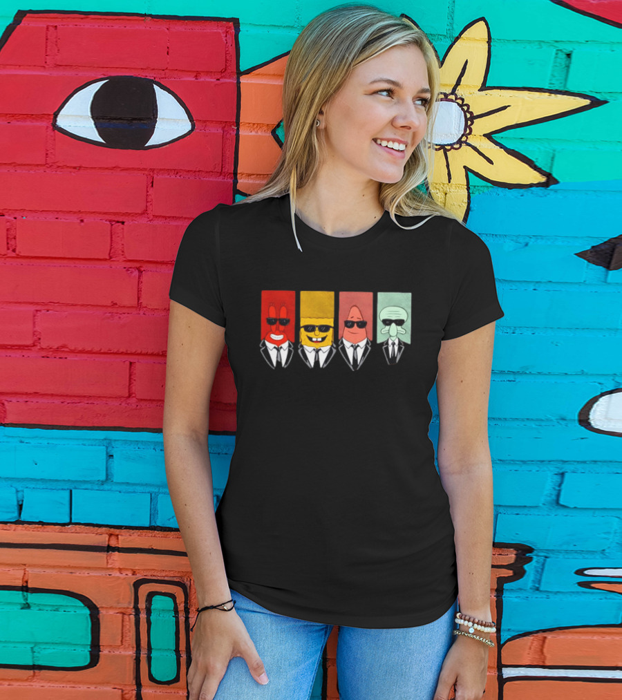 Reservoir Dogs Cartoon Black Suit Sunglasses SpongeBob T-Shirt