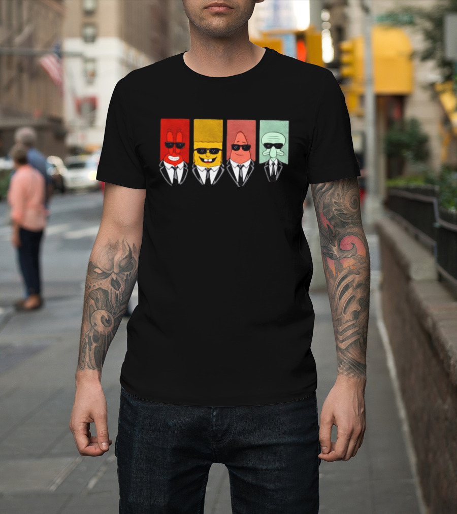 Reservoir Dogs Cartoon Black Suit Sunglasses SpongeBob T-Shirt