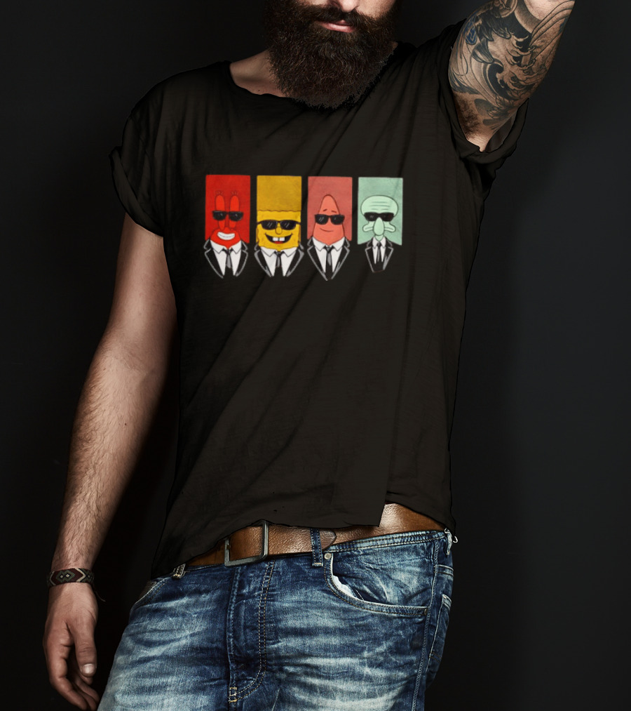 Reservoir Dogs Cartoon Black Suit Sunglasses SpongeBob T-Shirt