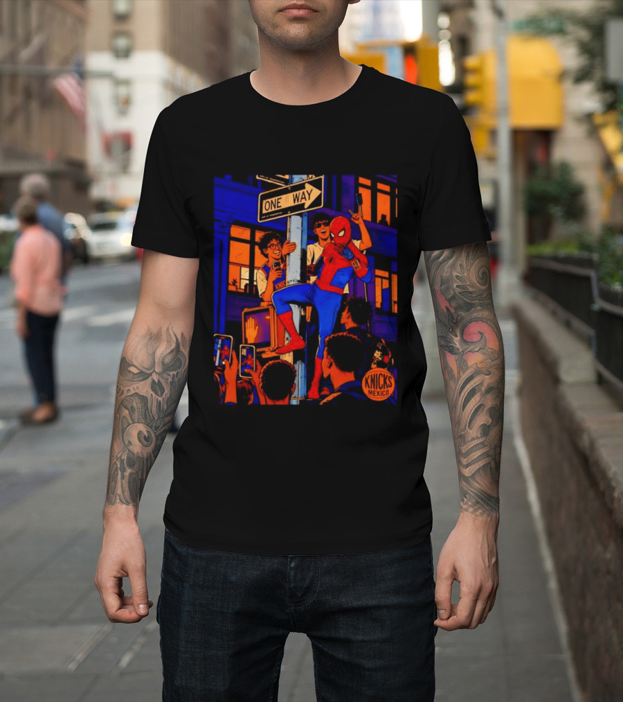 Spider Man One Way New York Knicks Mexico Dept Of Transportation T-Shirt