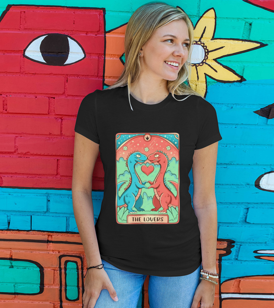 The Lovers Dinosaur Couple Tarot Card Romantic Prehistoric Valentine T-Shirt