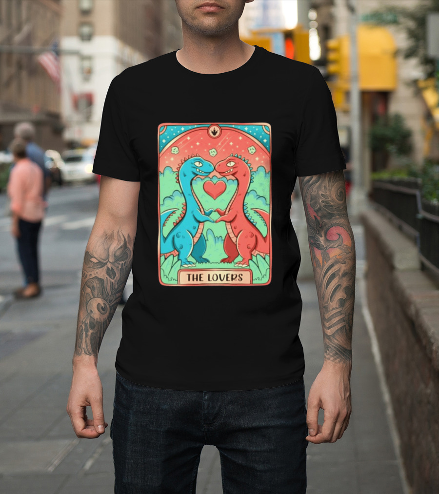 The Lovers Dinosaur Couple Tarot Card Romantic Prehistoric Valentine T-Shirt