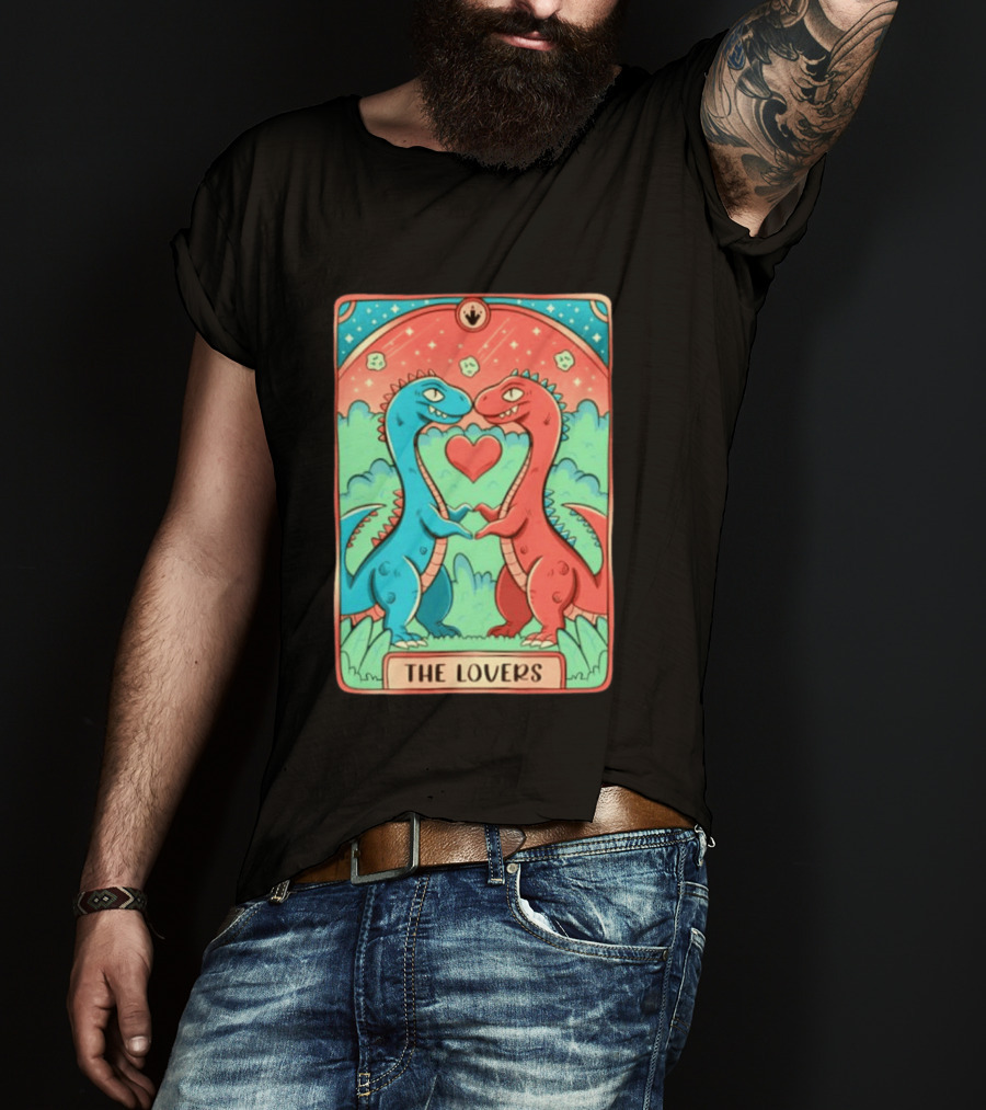 The Lovers Dinosaur Couple Tarot Card Romantic Prehistoric Valentine T-Shirt