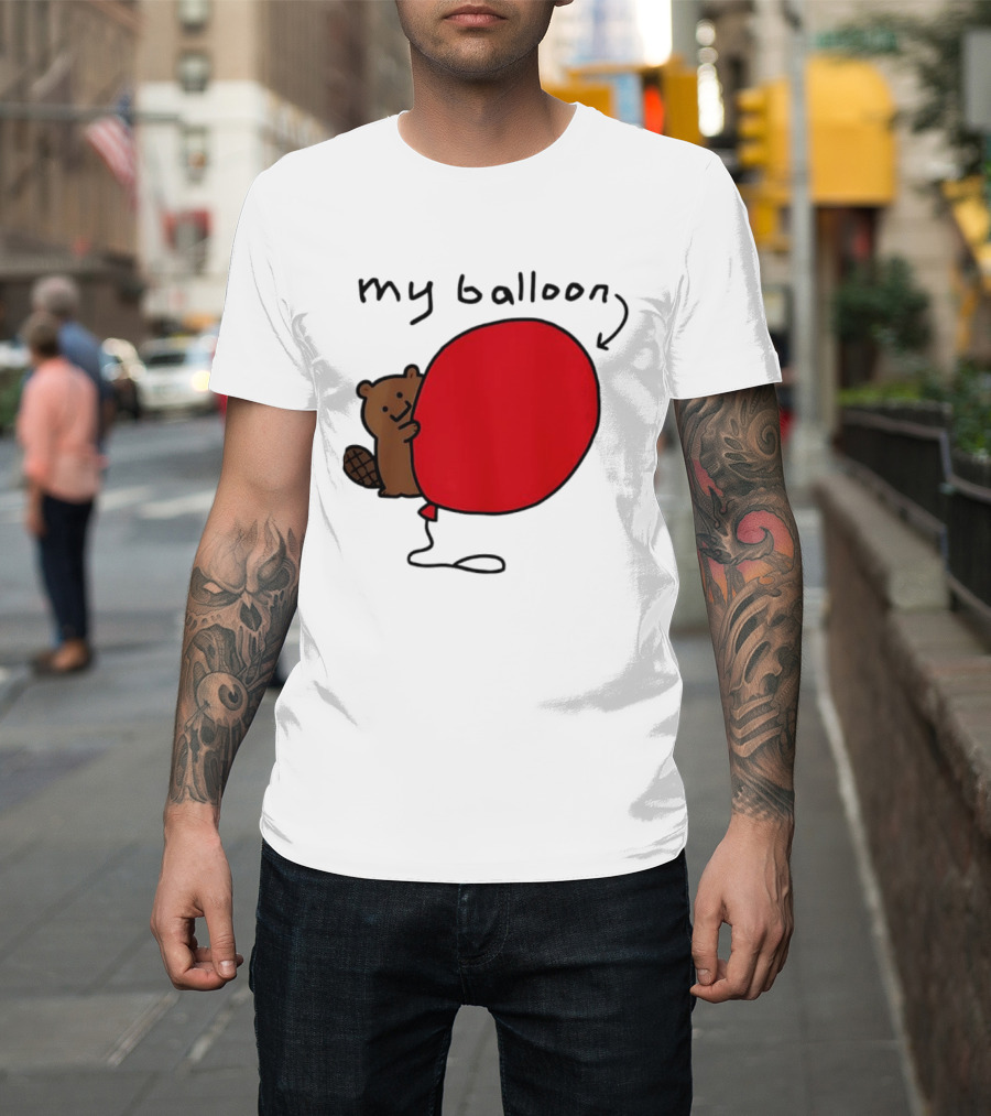 Beaver My Balloon Cartoon Animal Drawing T-Shirt