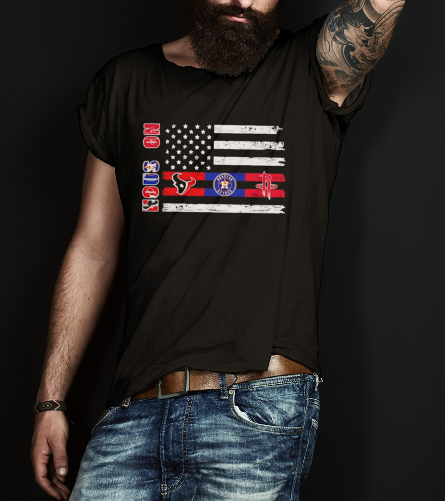 Houston Texans Astros Rockets USA Flag Independence Day T-Shirt