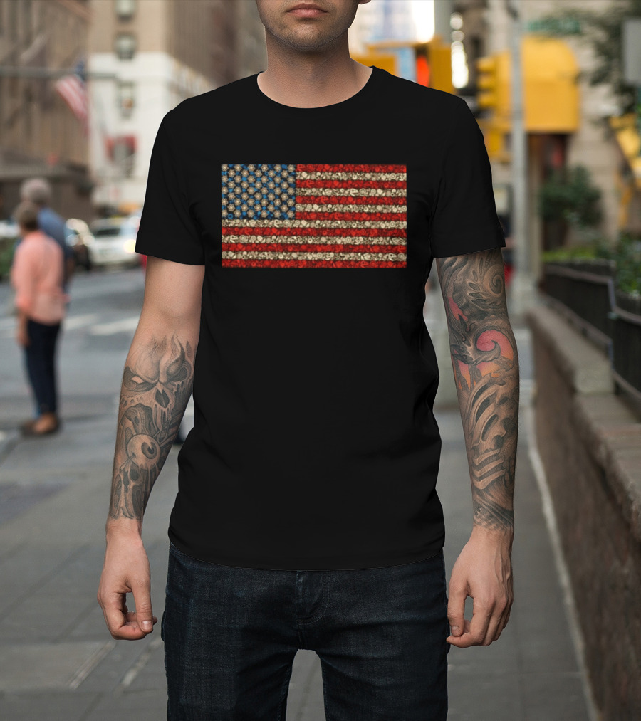 Science And Math American Flag With Molecular Structures And Atom T-Shirt