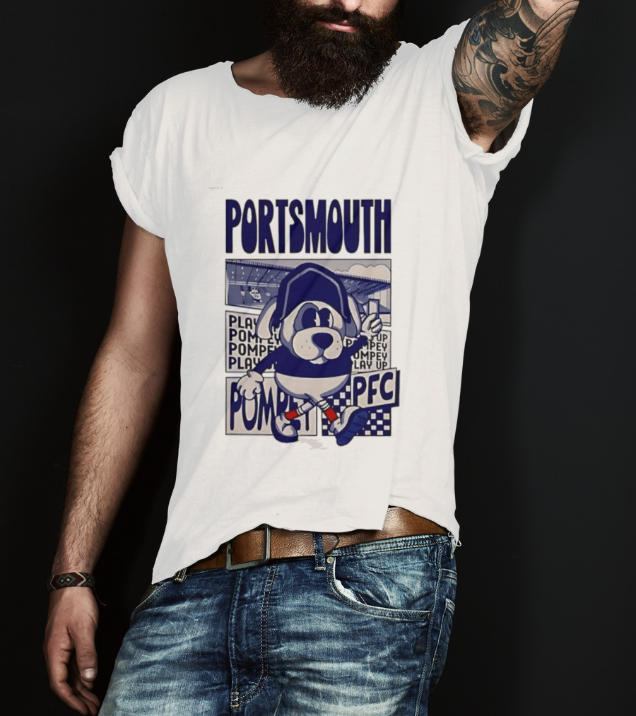 Portsmouth Football Club Play Up Pompey PFC Stadium Cartoon T-Shirt