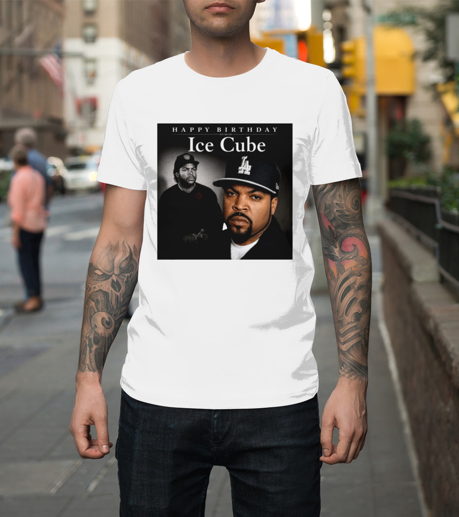 Happy Birthday Ice Cube LA Cap Black And White Portraits T-Shirt