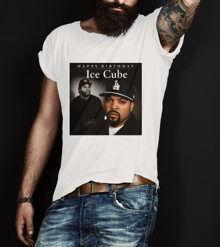 Happy Birthday Ice Cube LA Cap Black And White Portraits T-Shirt