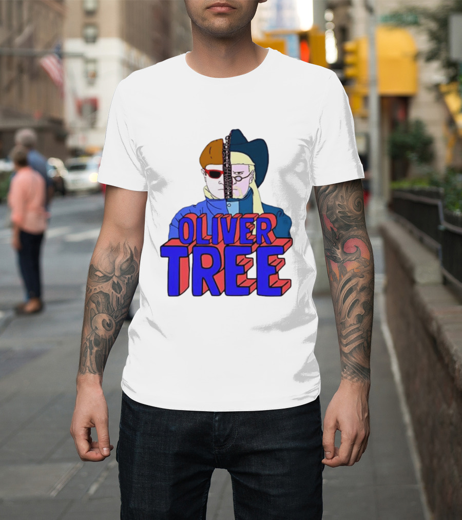 Oliver Tree Split Face Cowboy And Bowl Cut Red Blue T-Shirt