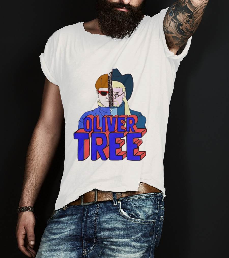Oliver Tree Split Face Cowboy And Bowl Cut Red Blue T-Shirt