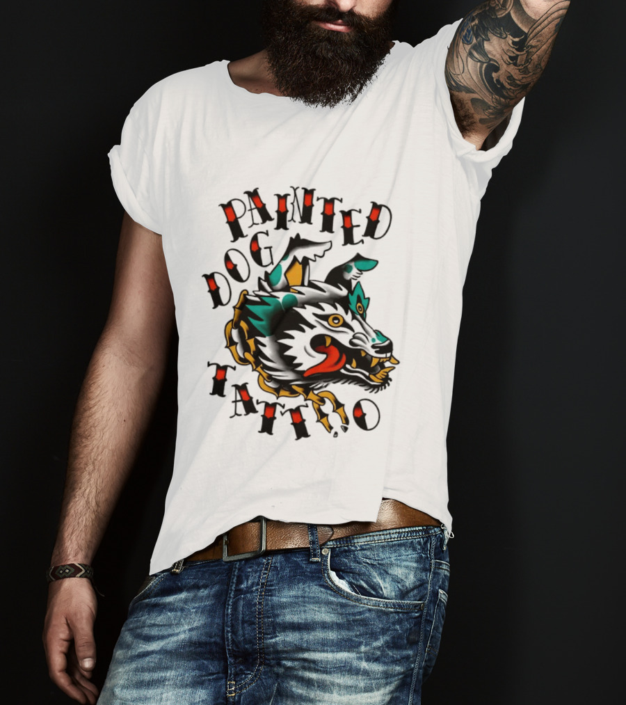 Painted Dog Tattoo Wild Canine Drawing T-Shirt