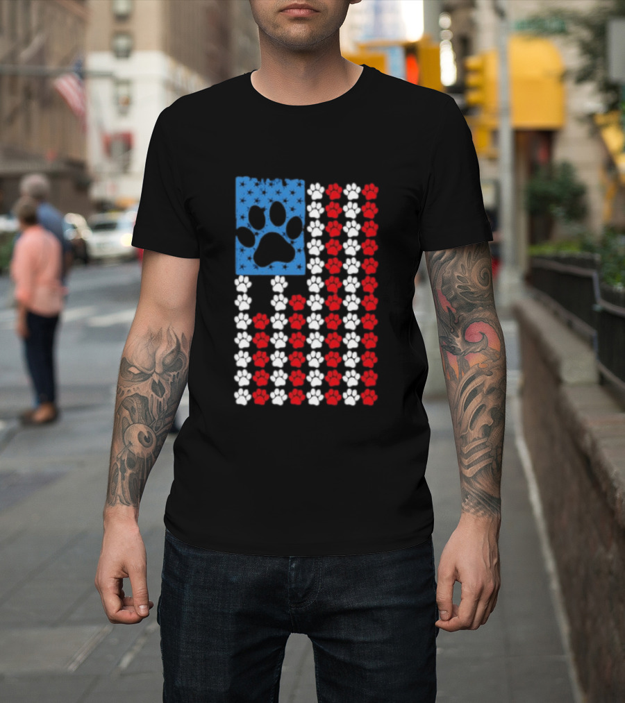 American Flag Paw Print Patriotic Animal Lover Dog Cat Pet Iconic USA Pride T-Shirt