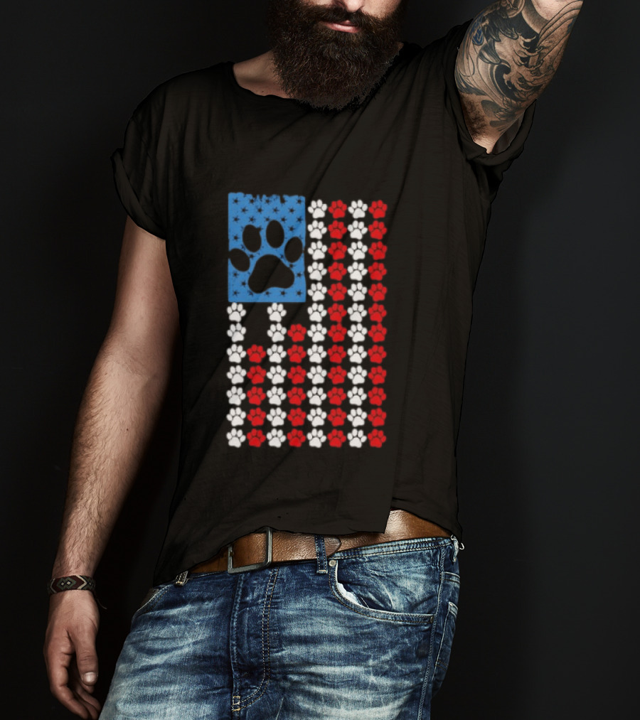 American Flag Paw Print Patriotic Animal Lover Dog Cat Pet Iconic USA Pride T-Shirt