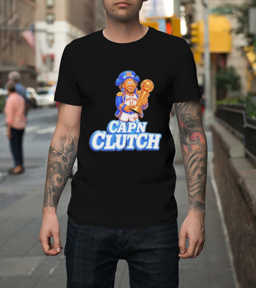Cap'n Clutch Jalen Brunson New York Knicks Trophy Celebration T-Shirt