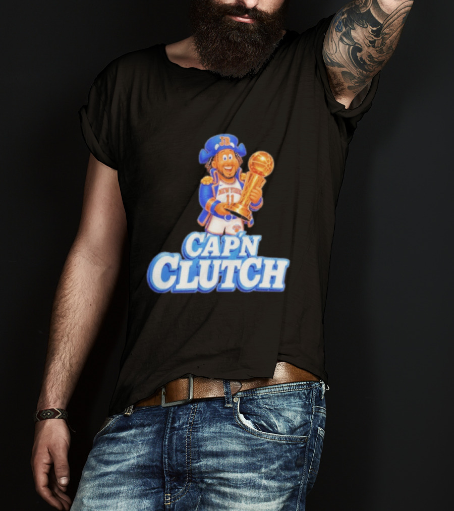 Cap'n Clutch Jalen Brunson New York Knicks Trophy Celebration T-Shirt