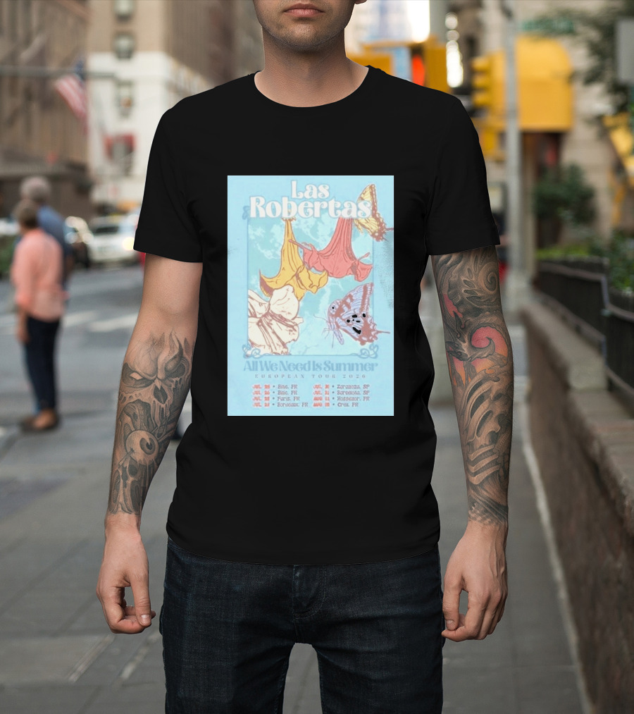 Las Robertas All We Need Is Summer European Tour 2026 Butterfly Floral T-Shirt