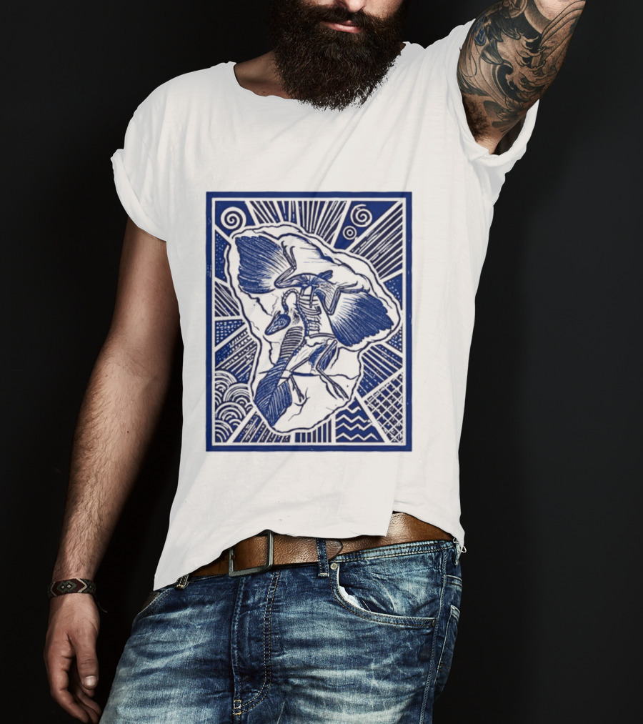 Archaeopteryx Fossil Linocut Prehistoric Bird Paleontology Biology T-Shirt