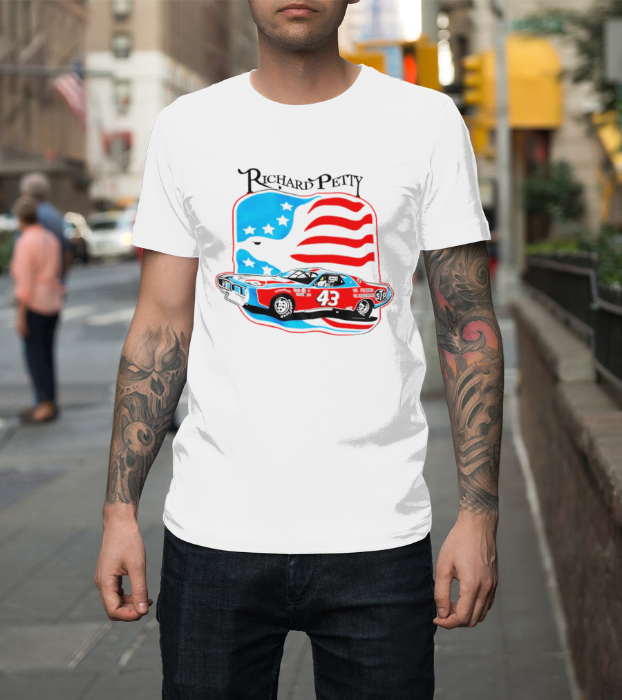 Richard Petty NASCAR Racing Car 43 STP American Flag T-Shirt