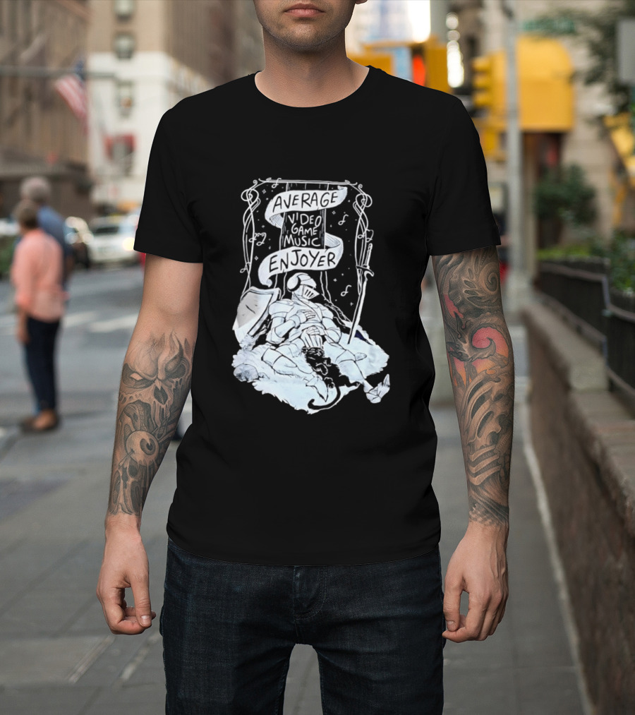 Average Video Game Music Enjoyer Knight Resting Under Stars With Cat T-Shirt
