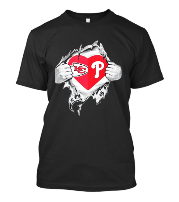 KC Phillies Rip Heart Chiefs Phillies Fan T-Shirt