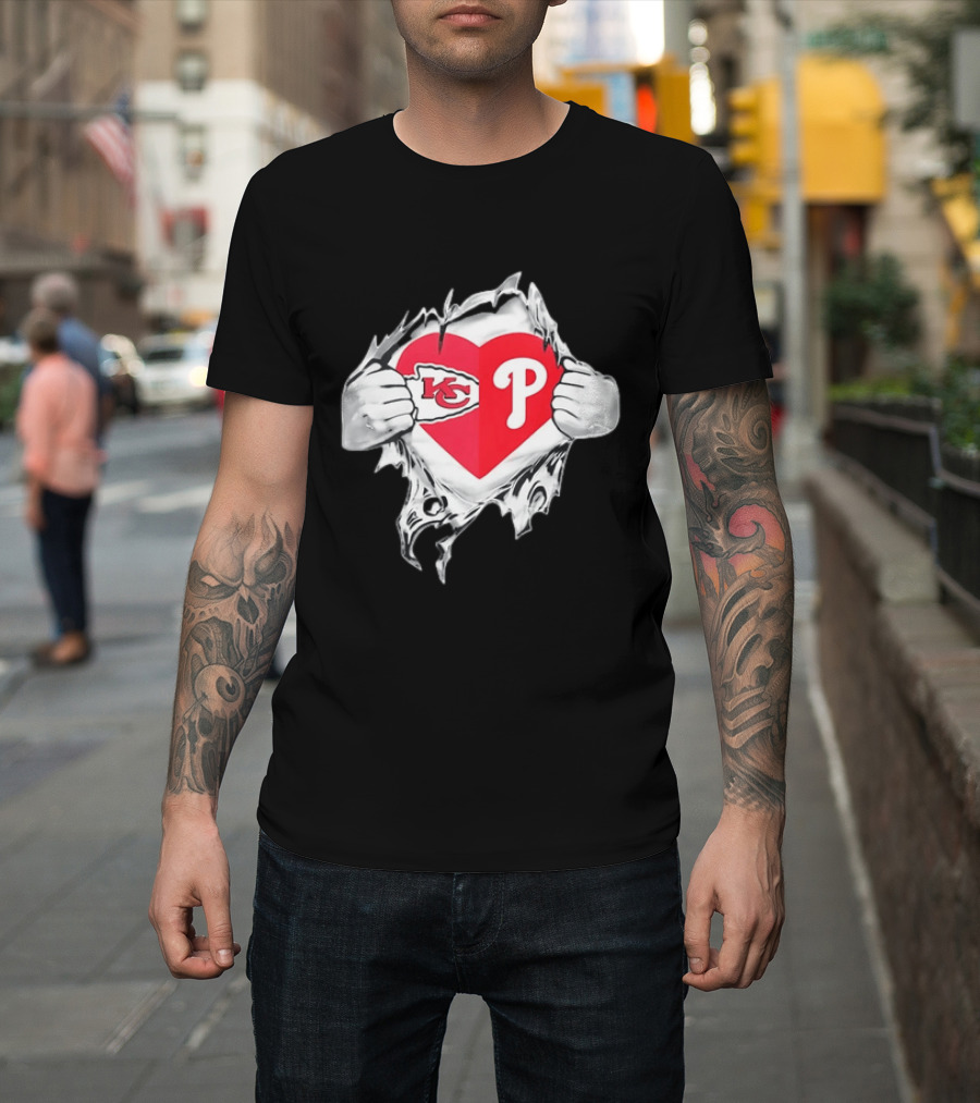 KC Phillies Rip Heart Chiefs Phillies Fan T-Shirt