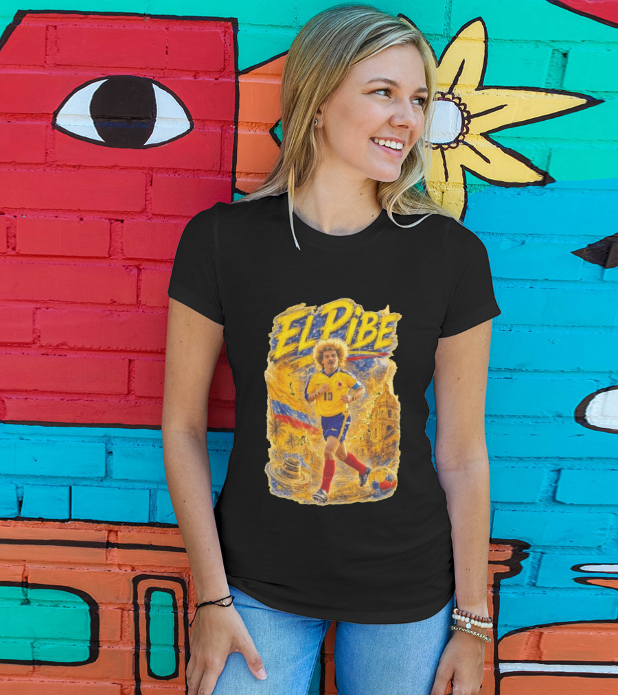 Carlos Valderrama El Pibe Colombia Football Legend Iconic Yellow Jersey T-Shirt