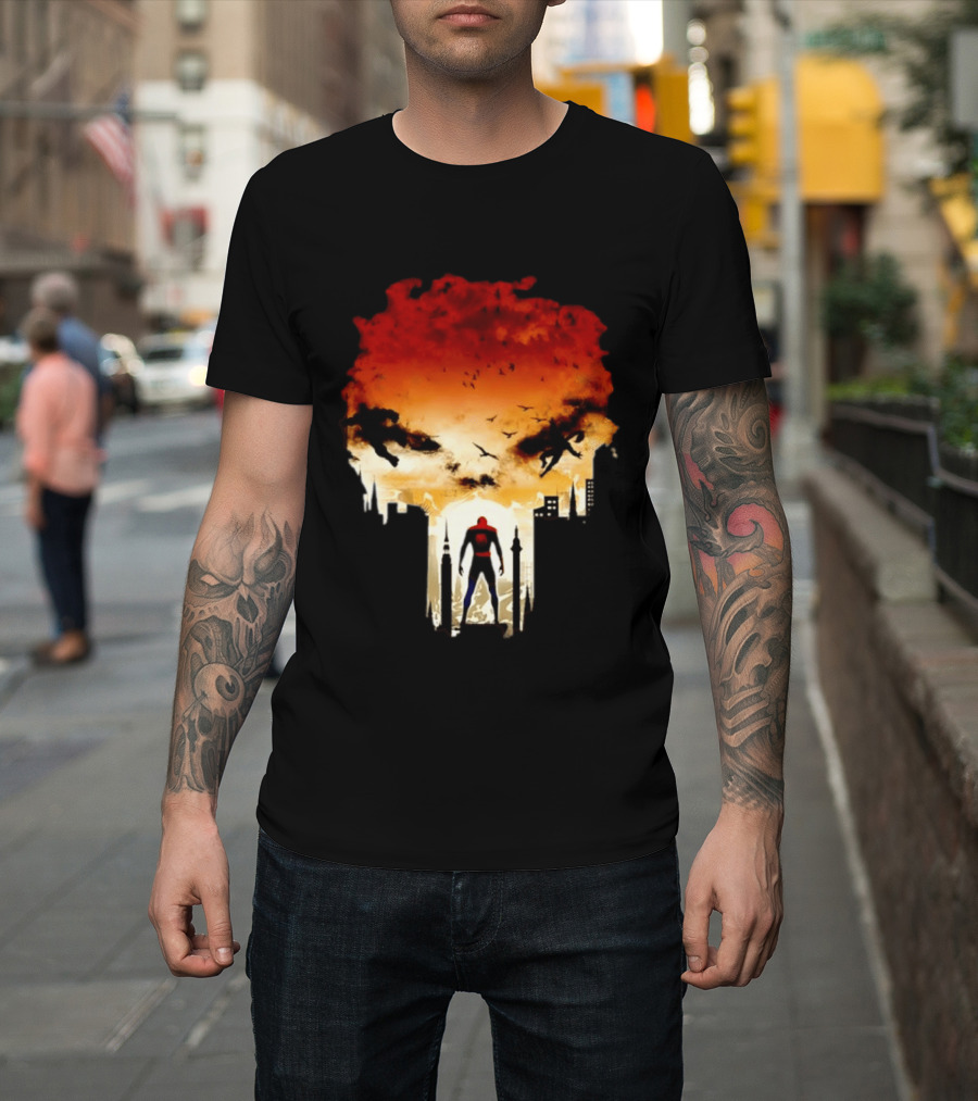 Spider Man Hulk Wolverine Marvel Superheroes Cityscape Action Scene T-Shirt