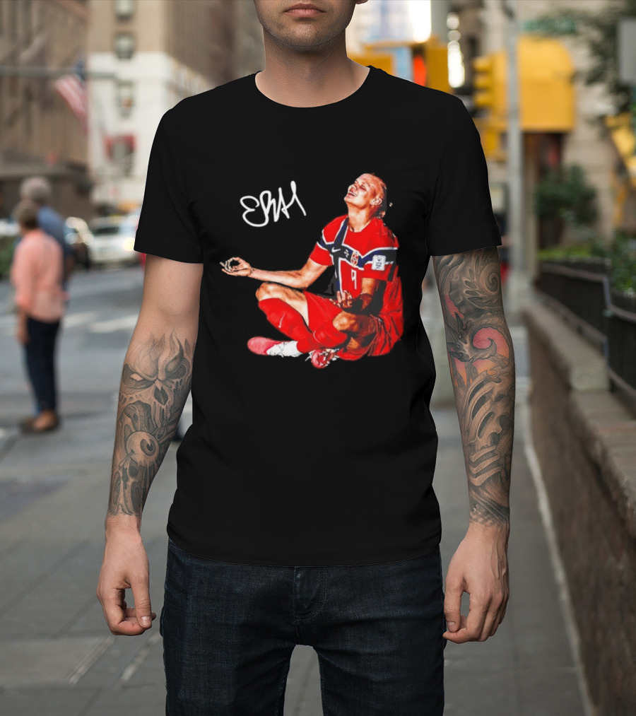Erling Haaland Norway Football Meditation Pose Signature T-Shirt