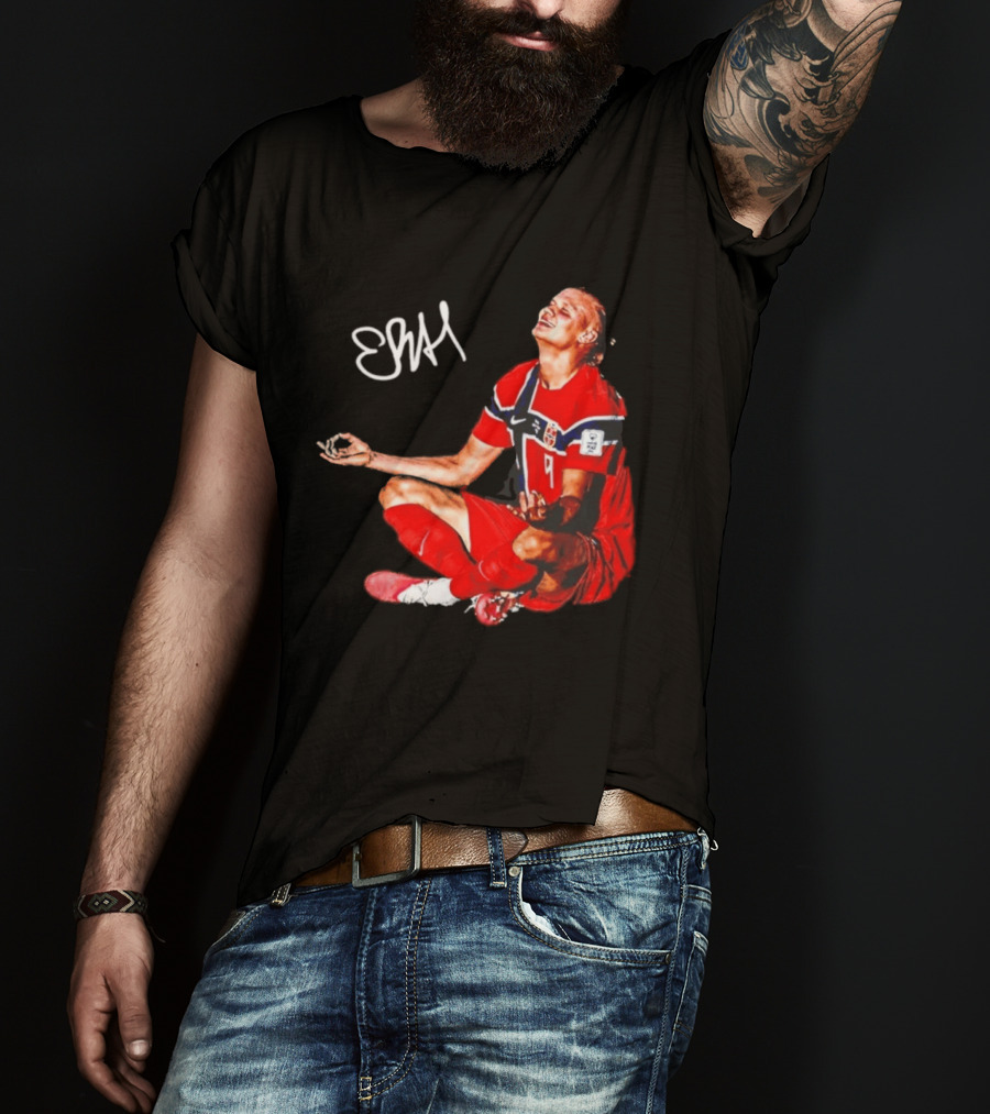 Erling Haaland Norway Football Meditation Pose Signature T-Shirt