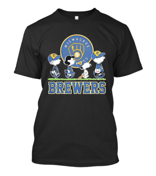 Milwaukee Brewers Peanuts Characters Baseball Team Collaboration T-Shirt