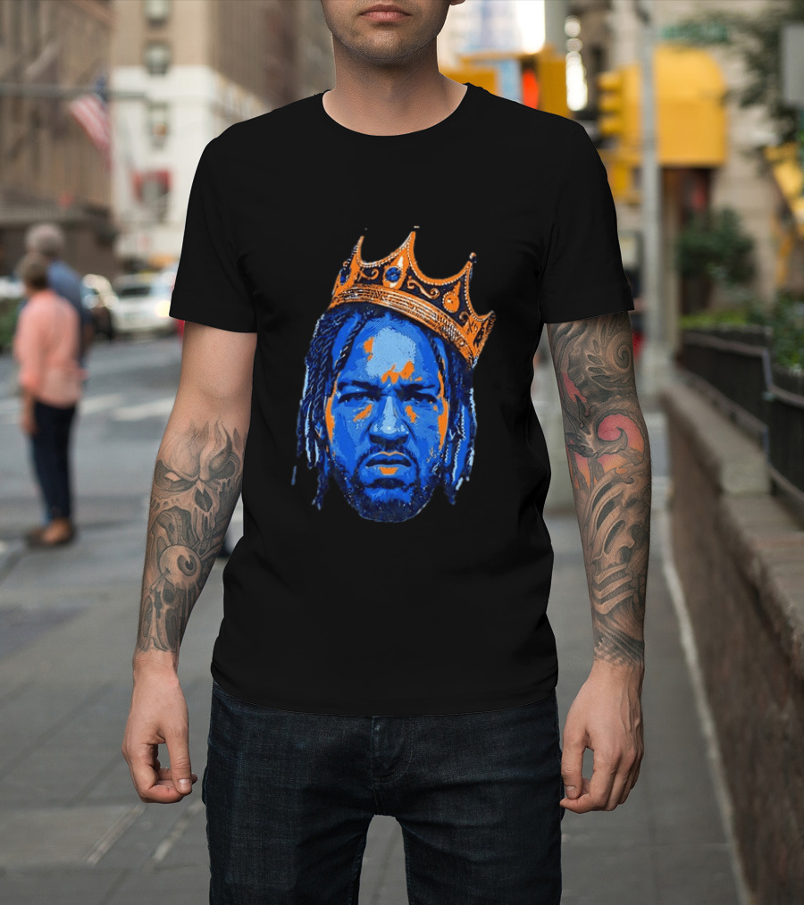 Jalen Brunson New York Knicks King Of New York Orange Crown Blue T-Shirt