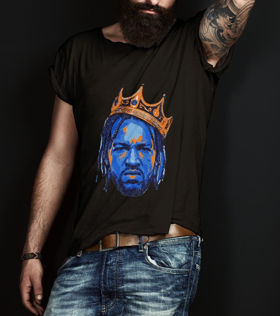 Jalen Brunson New York Knicks King Of New York Orange Crown Blue T-Shirt