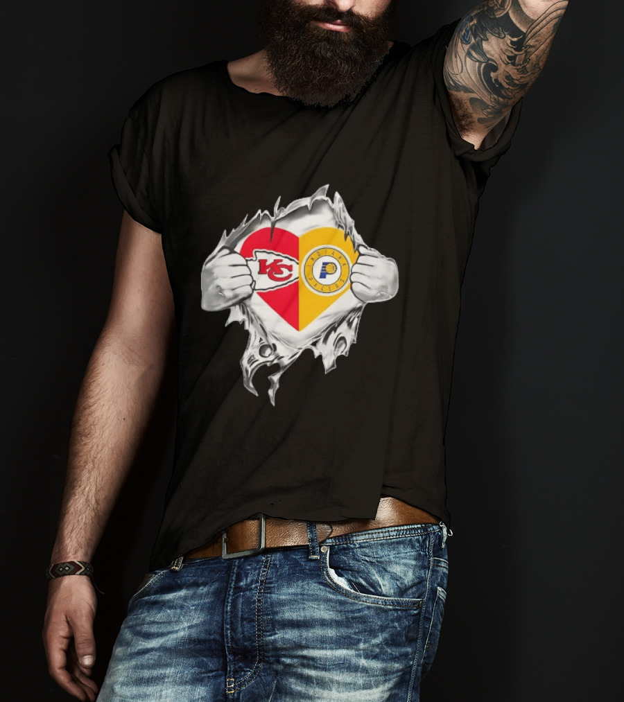 Kansas City Chiefs Indiana Pacers Heart Torn Open T-Shirt