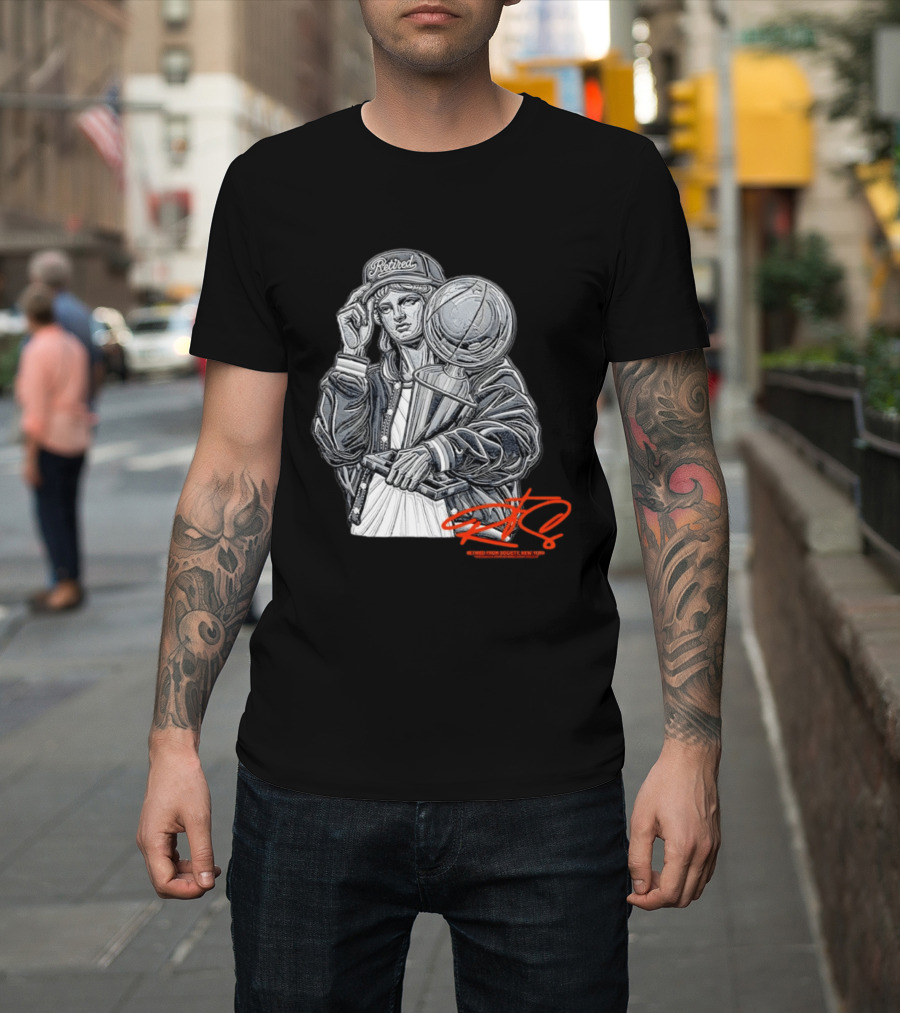 Retired From Society New York Freedom Is A State Of Mind Statue Holding Trophy T-Shirt