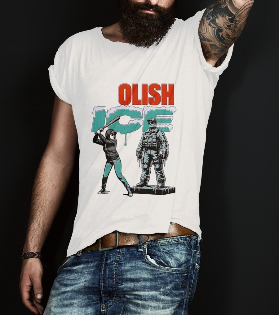 Krime Olish ICE Woman With Baseball Bat Smashing Statue T-Shirt