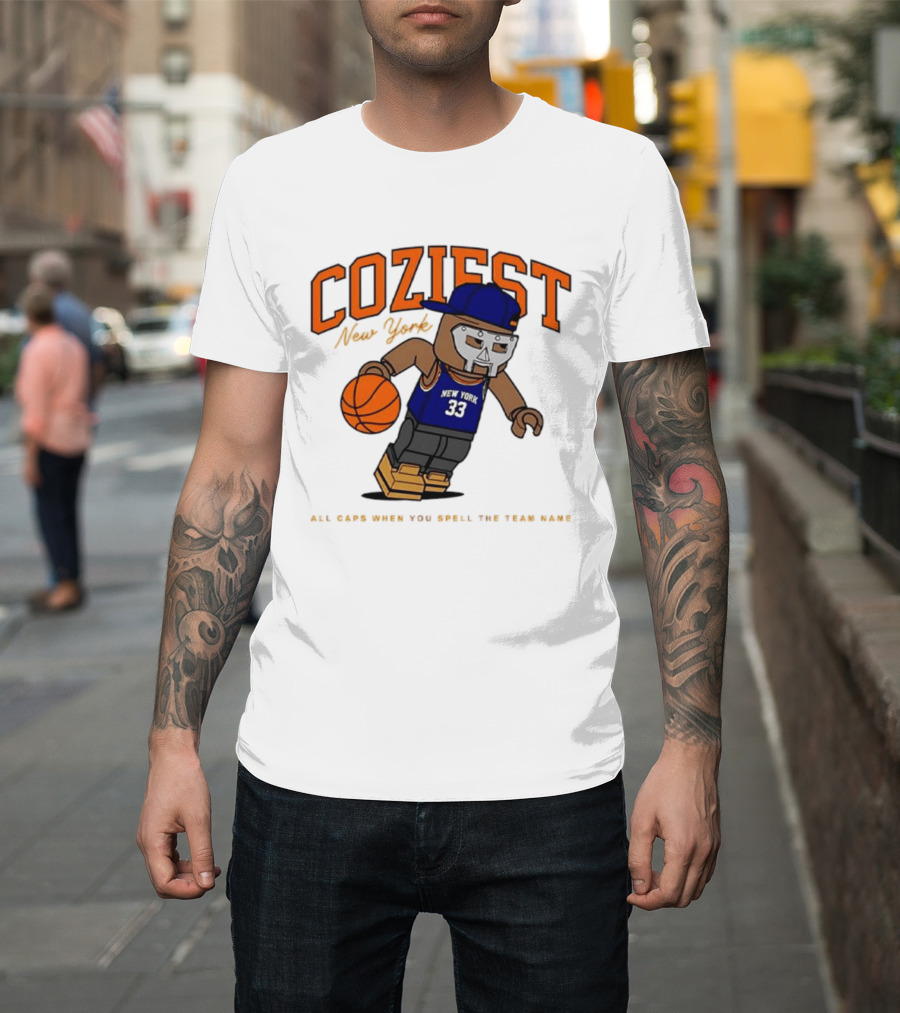 Coziest New York MF DOOM Patrick Ewing Knicks All Caps Basketball Lego T-Shirt