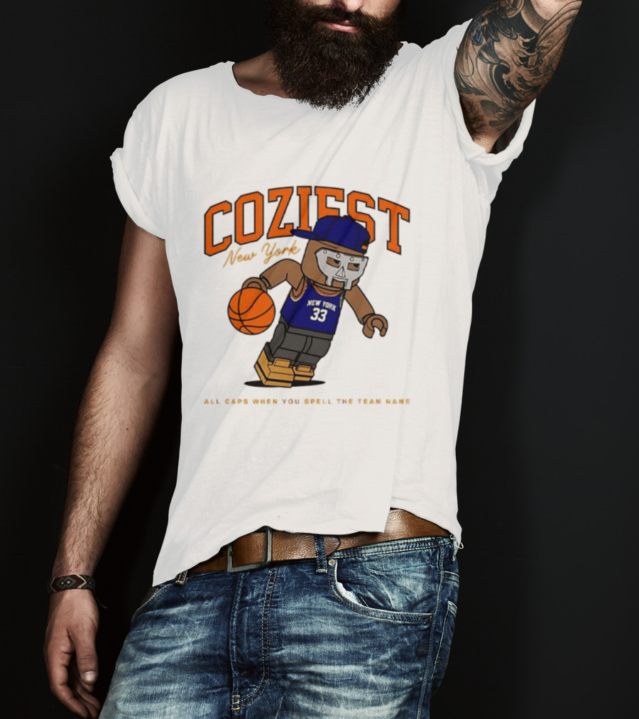 Coziest New York MF DOOM Patrick Ewing Knicks All Caps Basketball Lego T-Shirt