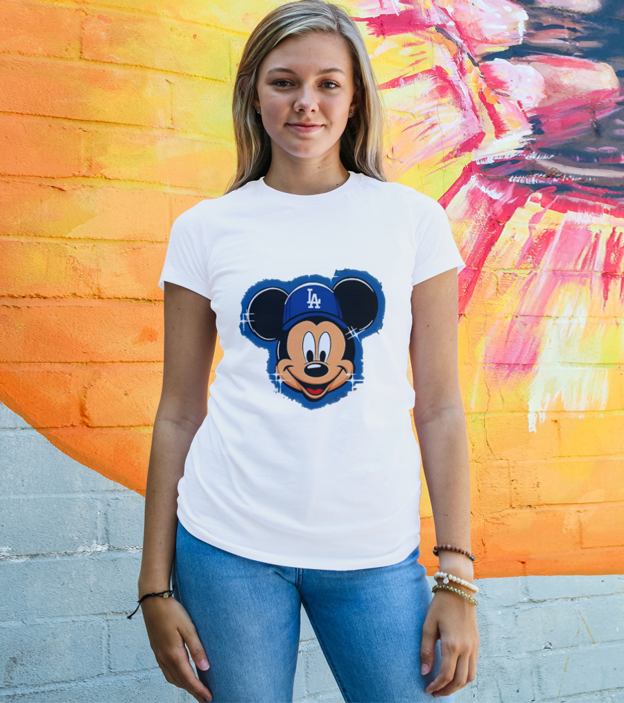 Mickey Mouse Wearing LA Dodgers Hat T-Shirt