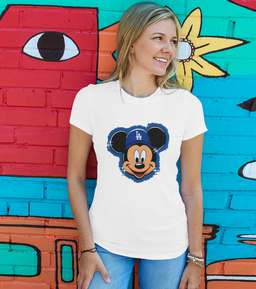 Mickey Mouse Wearing LA Dodgers Hat T-Shirt