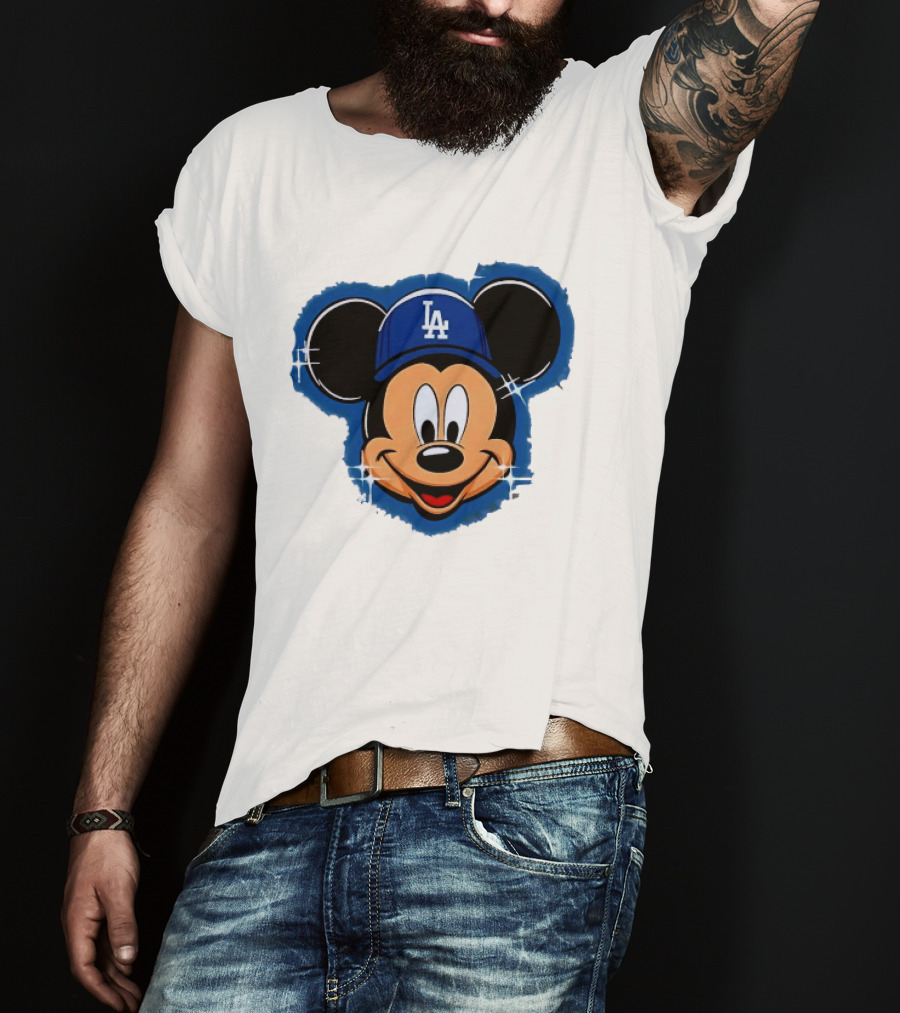 Mickey Mouse Wearing LA Dodgers Hat T-Shirt