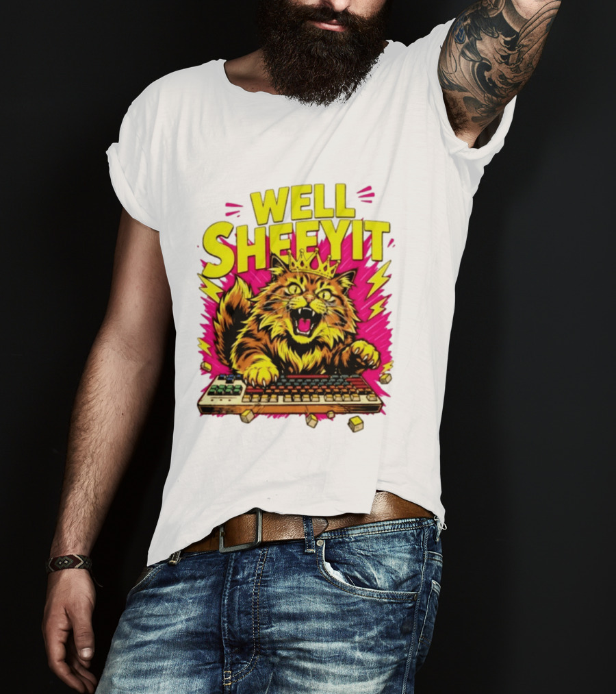 Well Sheeyit Crowned Cat Typing On Keyboard T-Shirt