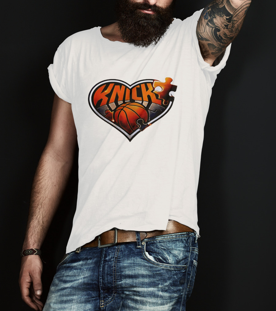 New York Knicks Puzzle Basketball Heart T-Shirt