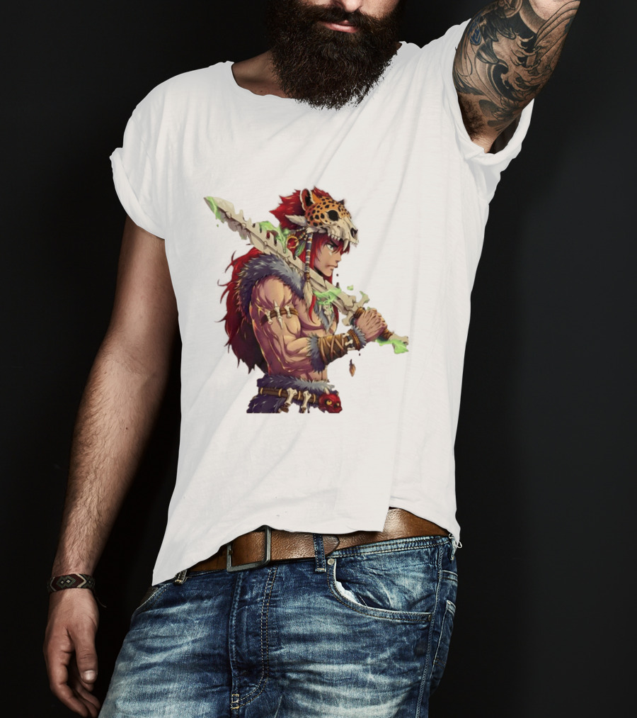 Jaguar Warrior Aztec Fantasy Glowing Bone Sword Warrior T-Shirt