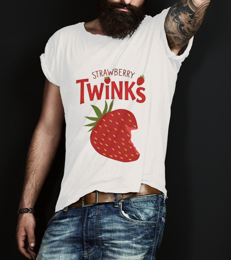 Strawberry Twinks Fruit Snack Pun Playful Bite T-Shirt