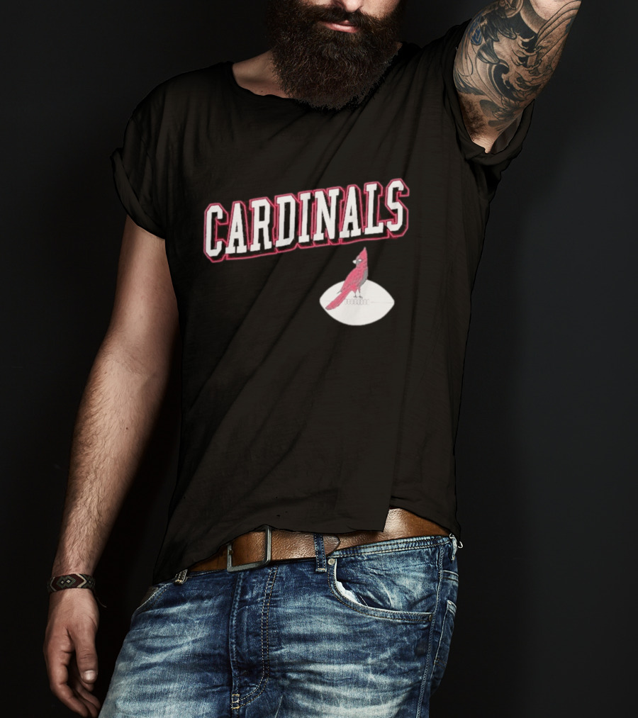 Arizona Cardinals Black Text With Cardinal On Football T-Shirt