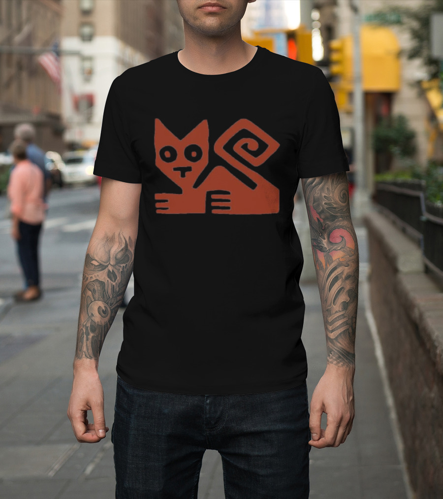 Cat Swirl Minimalist Red Geometric Feline T-Shirt