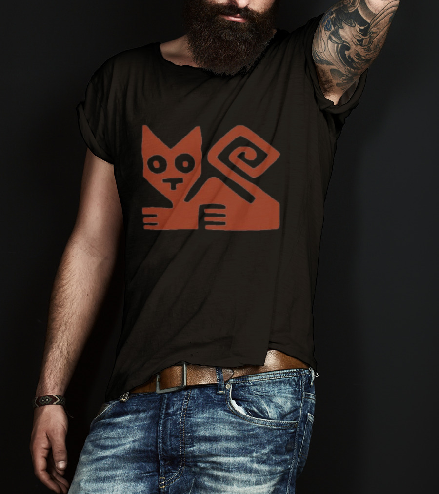 Cat Swirl Minimalist Red Geometric Feline T-Shirt