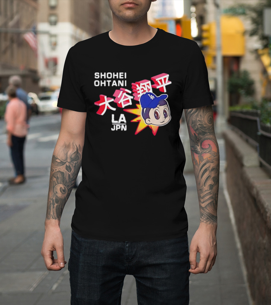 Shohei Ohtani Cartoon LA Dodgers JPN Kanji Characters T-Shirt
