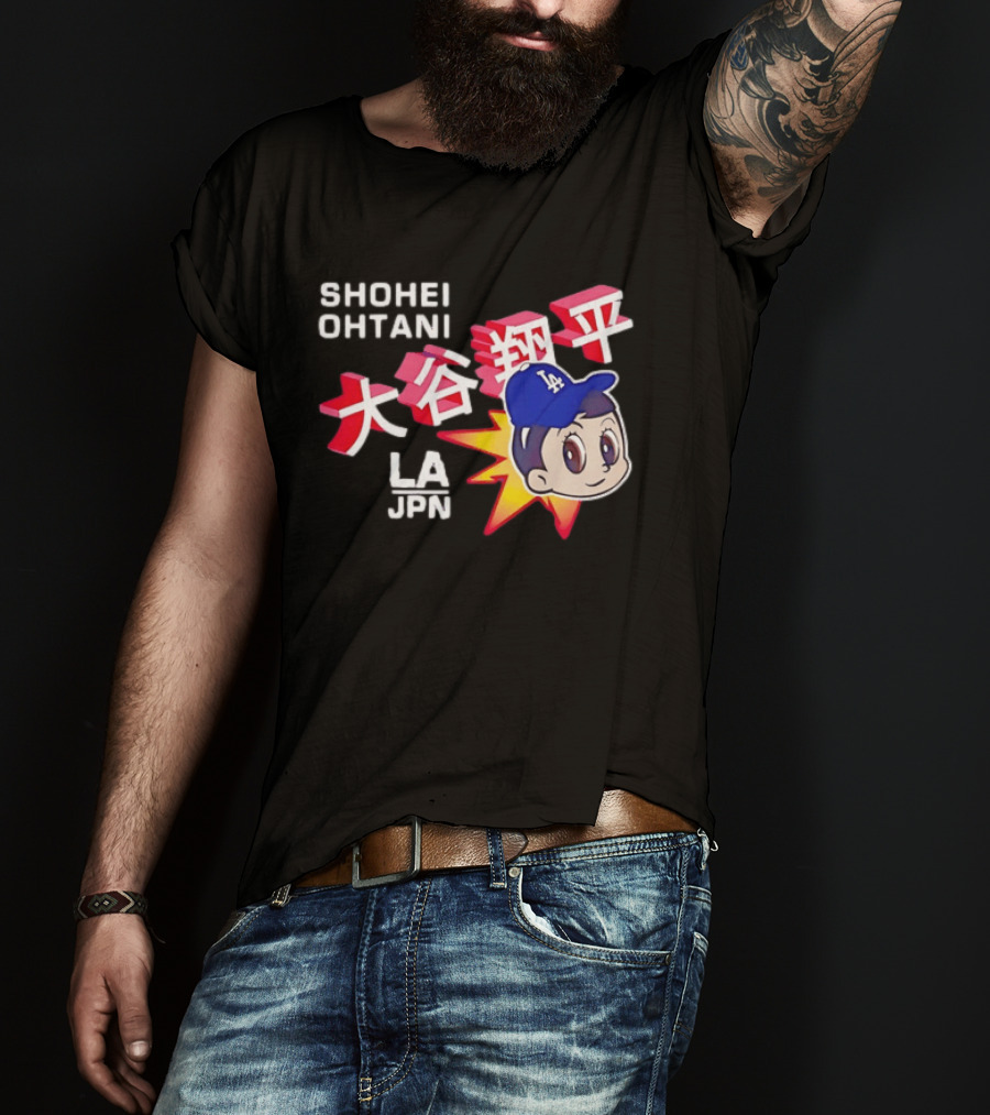 Shohei Ohtani Cartoon LA Dodgers JPN Kanji Characters T-Shirt
